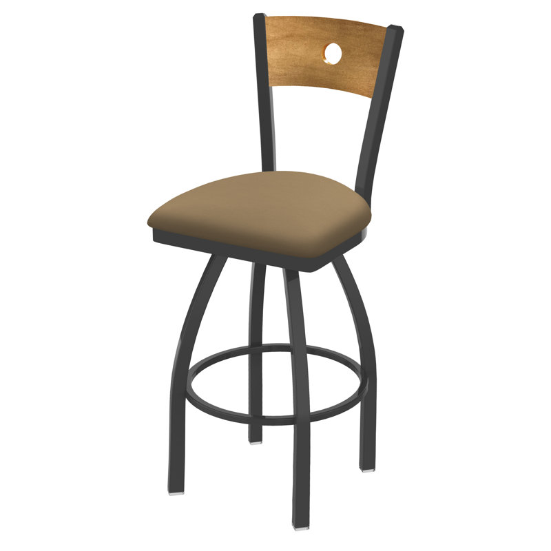 Tabouret de bar et de comptoir pivotant 830 Voltaire, Vinyle Canter sable / cadre étain, Érable moyen
