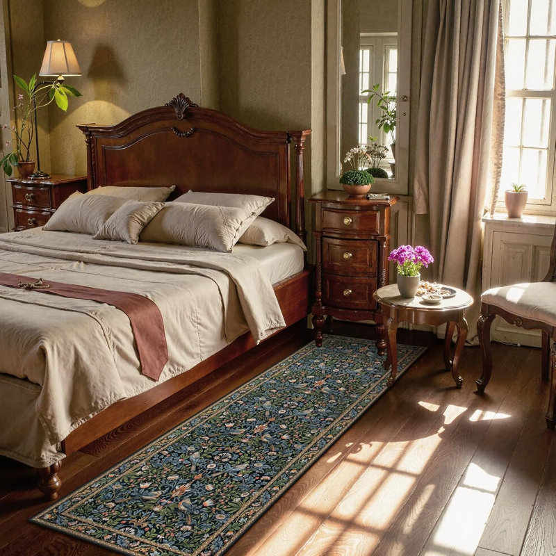 Tapis de couloir bohème lavable 60 x 180 cm – Antidérapant, mince, idéal pour couloir/cuisine/salle de bain, Navy Blue Floral