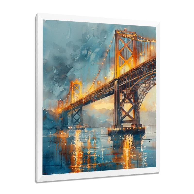Reproduction d'art murale jaune et gris, Cadre simple blanc, H 34 po x l 44 po