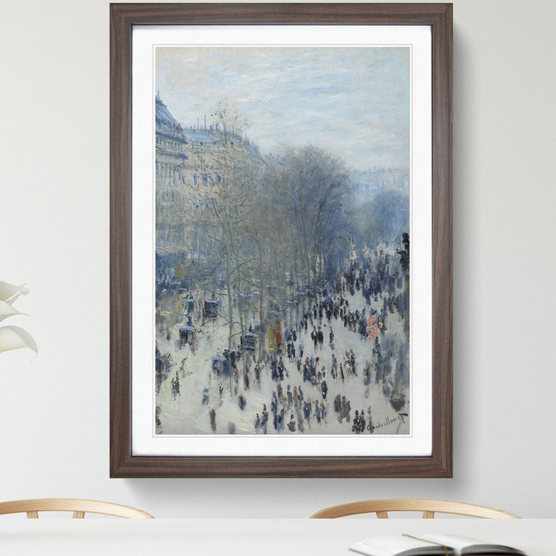 Boulevard Des Capucines by Claude Monet - Picture Frame Painting, 90cm H x 65cm W x 2cm D, Walnut