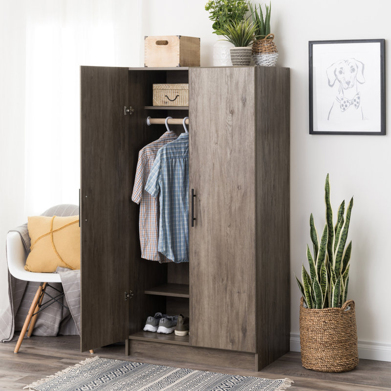 Bucholz 65" Tall Wardrobe Cabinet, Storage Cabinet with Hanging Rail and Shelves for Living Room, Kitchen, and Laundry Room, 24.5" D x 32" W x 65" H, Drifted Gray