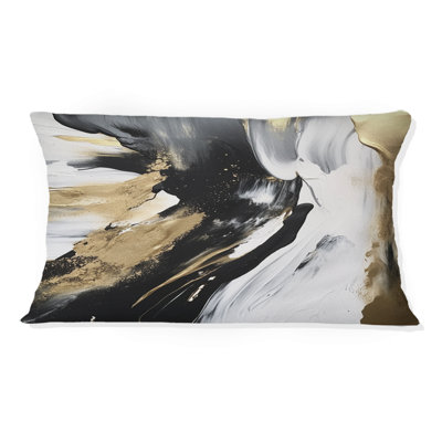 Organic Bliss Minimalisme, peinture dorée et noire - peinture abstraite, coussin décoratif