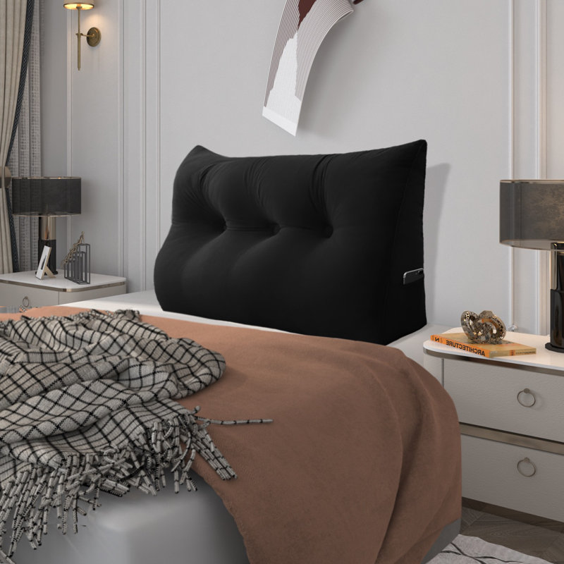 Sit-up Back Comfort 100% Cotton Velvet Wedge Headboard Reading Pillow with Removable & Washable Cover Compression, Twin