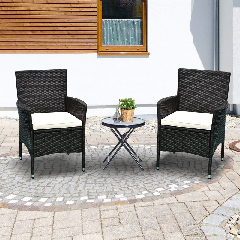Chaises de salle à manger en rotin et osier avec coussins et pieds antidérapants 2 pièces Outsunny