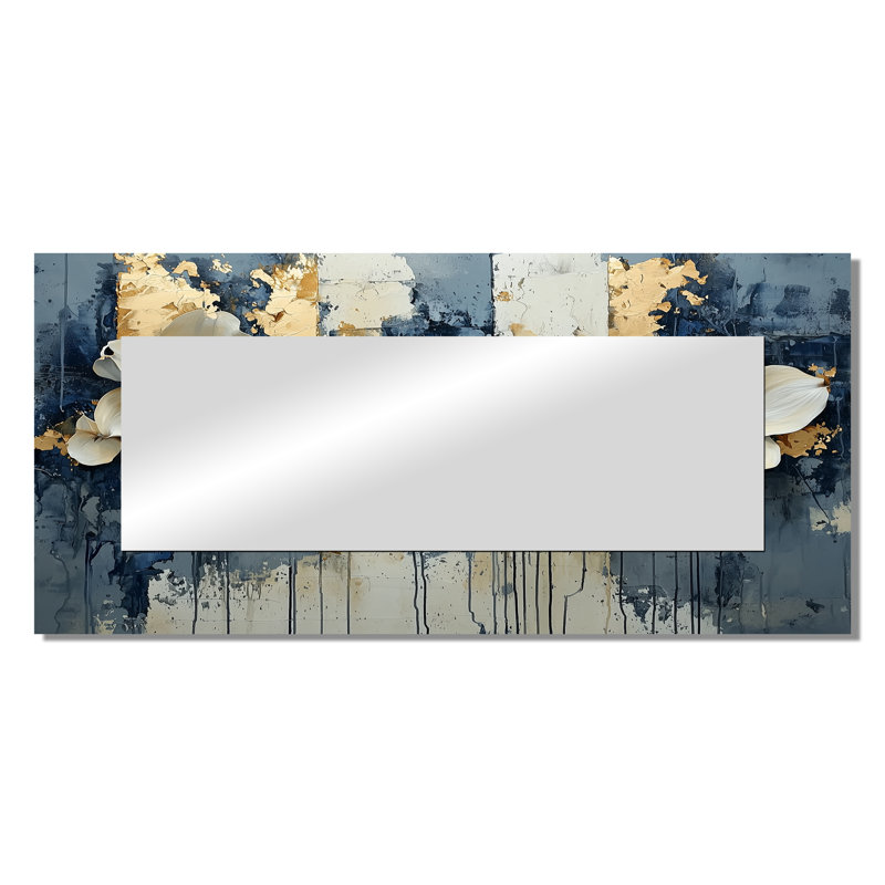 Golden Marble Dogwood Tree Horizon II - Floral Mirror Wall Decor - Printed On Metal, 28" x 60"