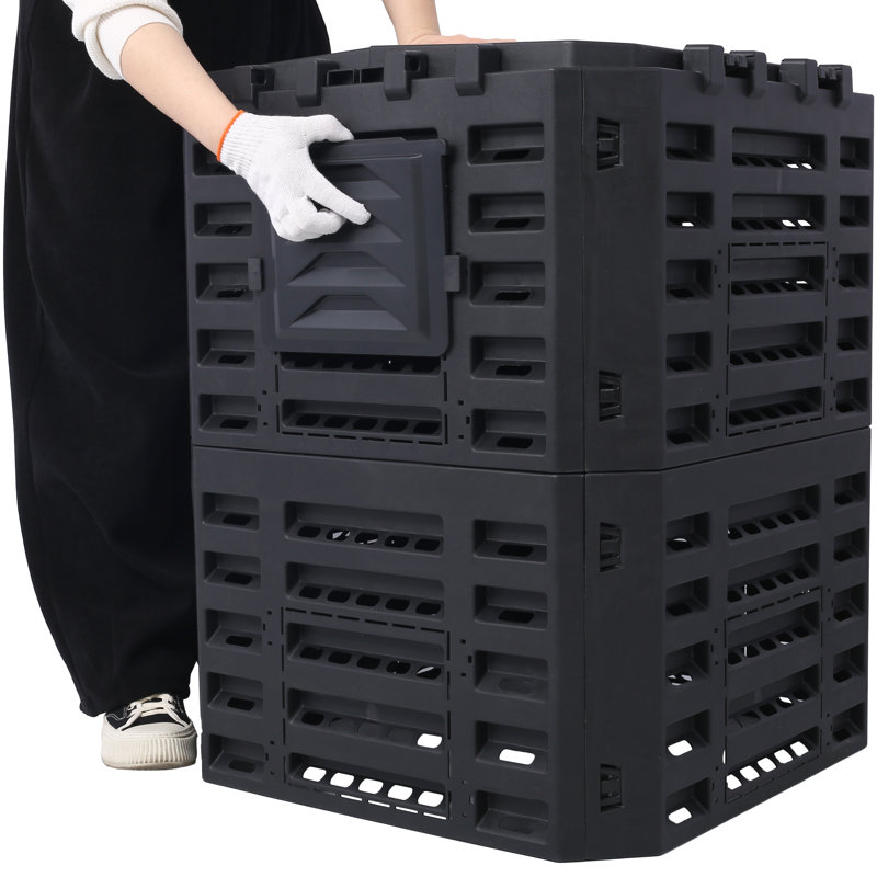 Composteur stationnaire d'extérieur en plastique avec couvercle verrouillable, H 32 po x l 25,50 po x P 25,50 po