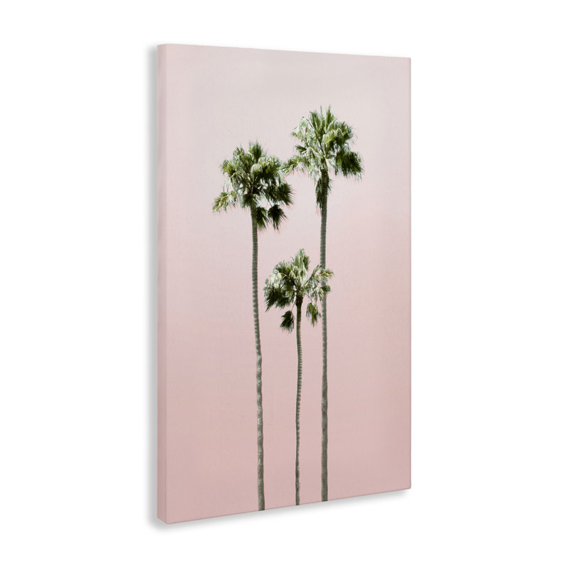 Palmeraie, ciel rose, toile par Natalie Carpentieri, H 30 po x l 20 po