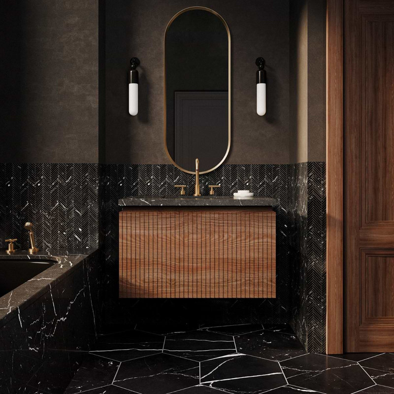 Melrose Single Vanity, Black, Walnut, 36"