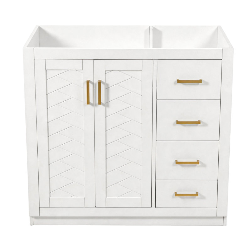 Meuble-lavabo de 36 po sans lavabo supérieur, armoire de rangement en bois massif, meuble-lavabo autoportant avec 3 tiroirs et portes à fermeture douce