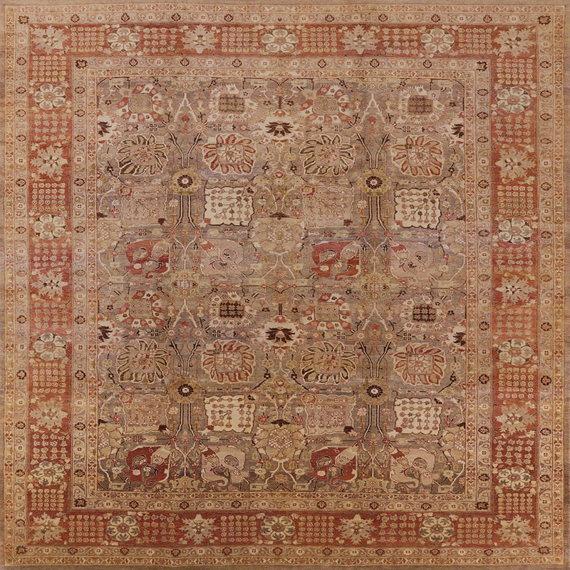 Tapis oriental beige / rouge Soti, Carré 8 pi