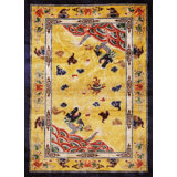 Antique Chinese - Silk Chinese Allover Geometric Knotted Rug