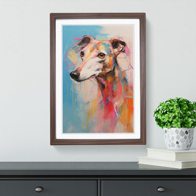 Whippet Gestural - Single Picture Frame Print on Wood