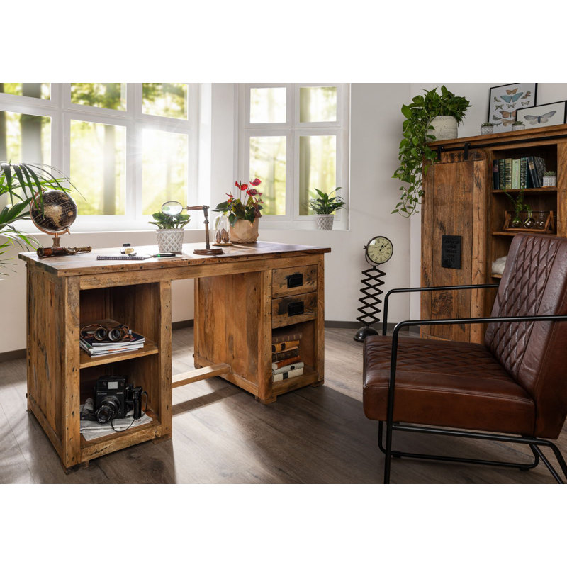 Railway Solid Wood Writing Desk, Natural