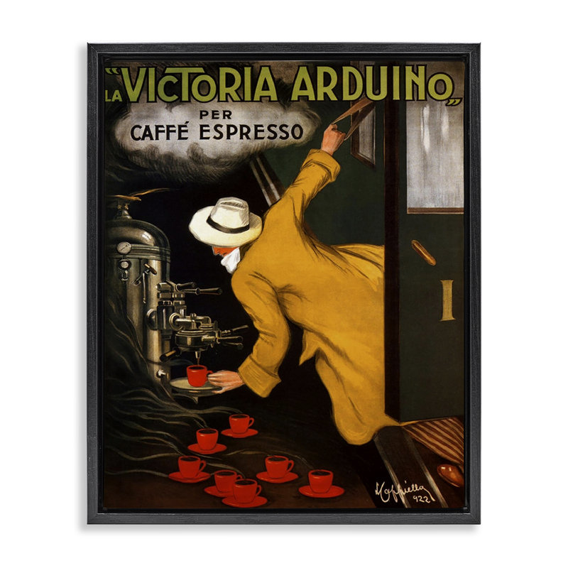 Vintage Espresso Advertisement Floating Frame, design by Marcus Jules, 21" H x 17" W, Jet Black Floater Frame