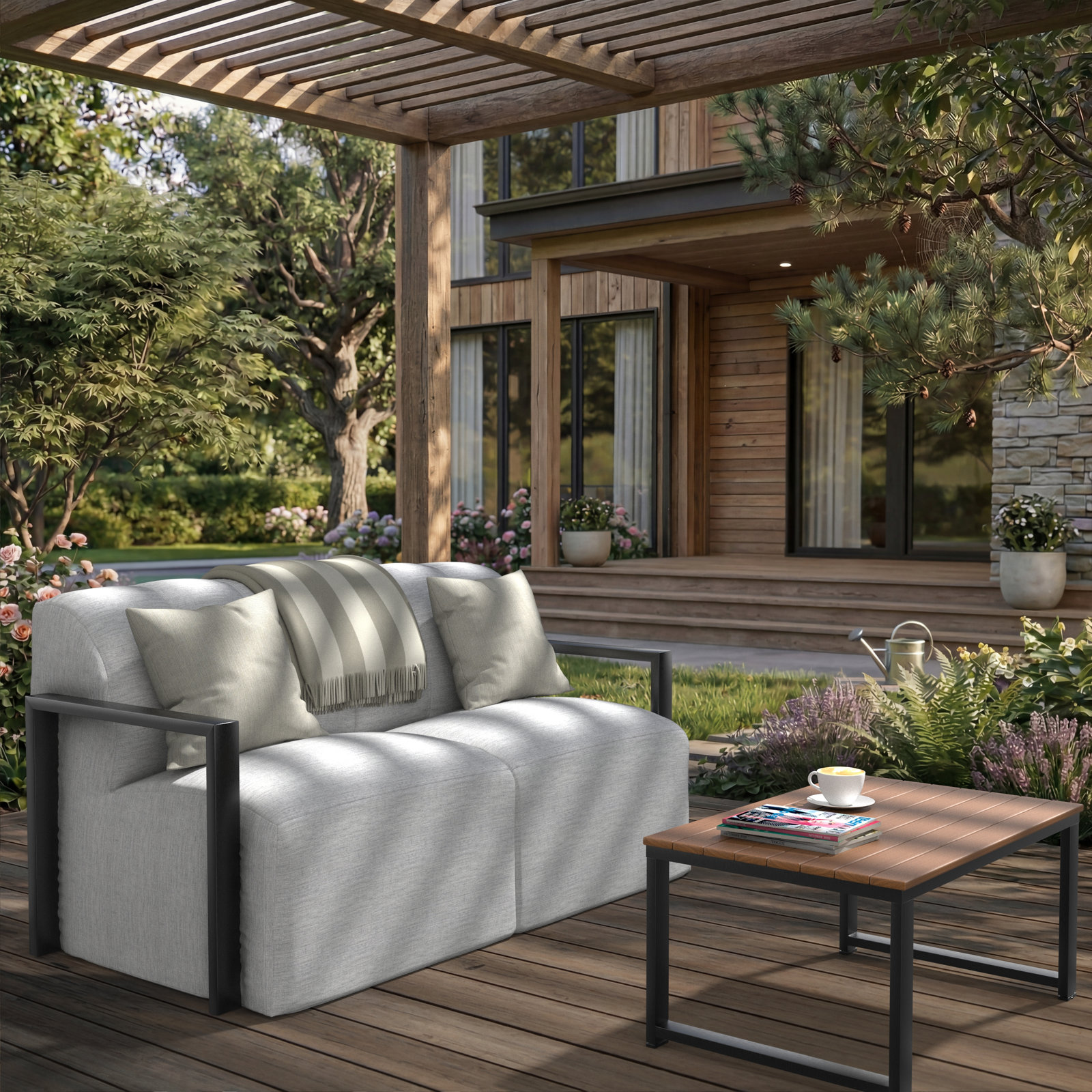 Rosalie 62" Sunbrella® Patio Loveseat, Gray