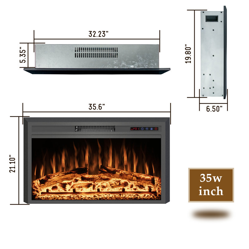 Virdi Electric Fireplace Insert, 21.1" H x 35.63" W x 6.5" D