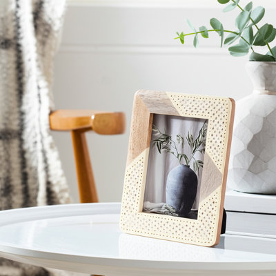 Woven Photo Frame - Contemporary Ivory and Natural Brown Wood and Resin Decorative Picture Frame for Home or Office Photo Display - Photo Gift Idea.