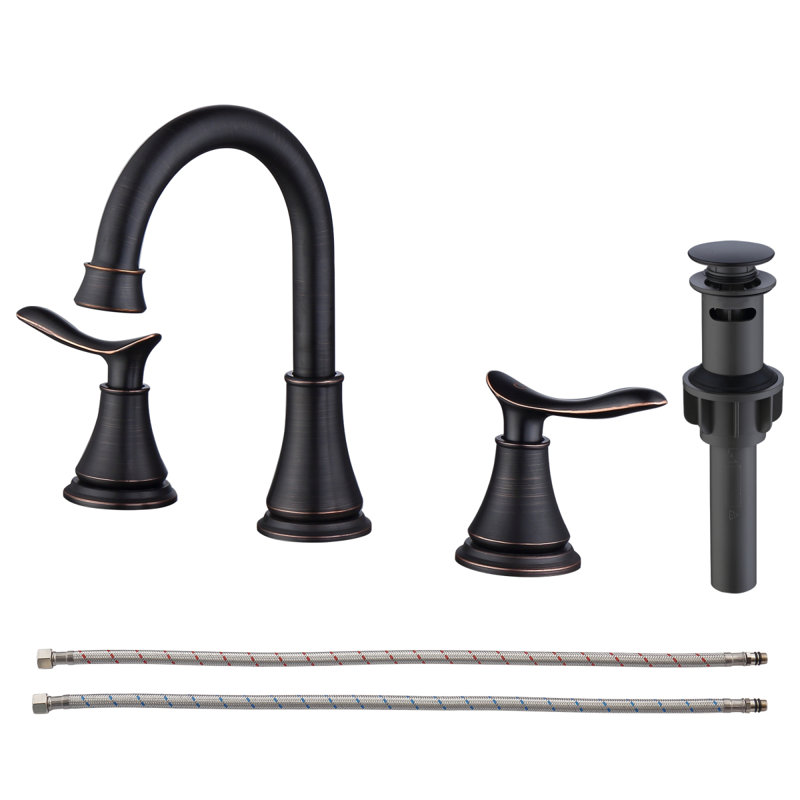 2-Handle 8 Inch Widespread Bathroom Sink Faucet Oil Rubbed Bronze Lavatory Faucet 3 Hole 360° Swivel Spout Vanity Sink Basin Faucets With Pop Up Drain Assembly And Cupc Water Supply Hoses