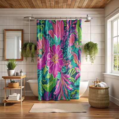 Rideau de douche 1 pièce Bright Florals on Dark