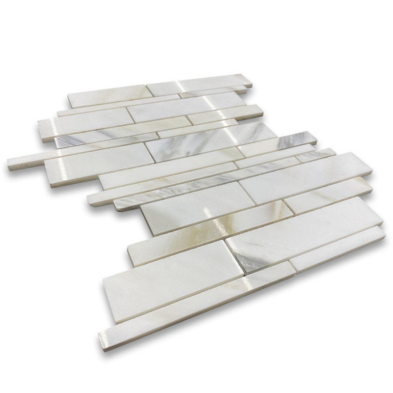 Calacatta 13" x 10" Marble Mosaic Tile, White/Gray