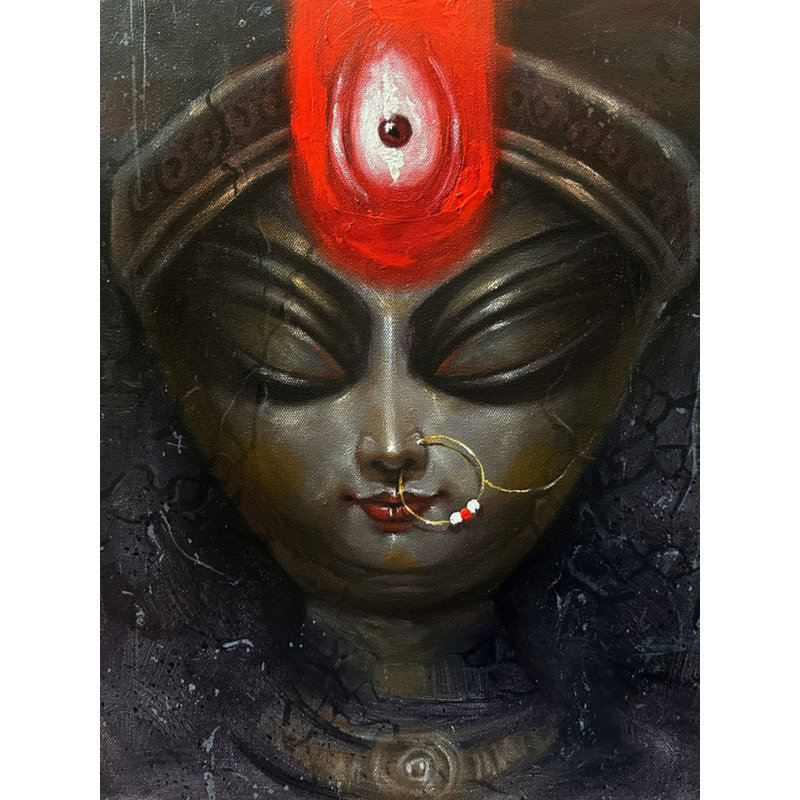 «Devi Durga», peinture acrylique sur toile - Art spirituel vibrant de 16 po x 20 po par Jugal Sarkar