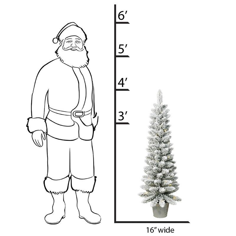 Arbre en pot mince en PVC 4 pi avec 92 pointes et 30 lumières DEL blanc chaud, 4