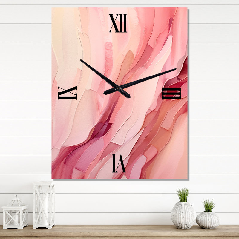 Horloge murale abstraite rose et or enchantée Spills VII, Grand