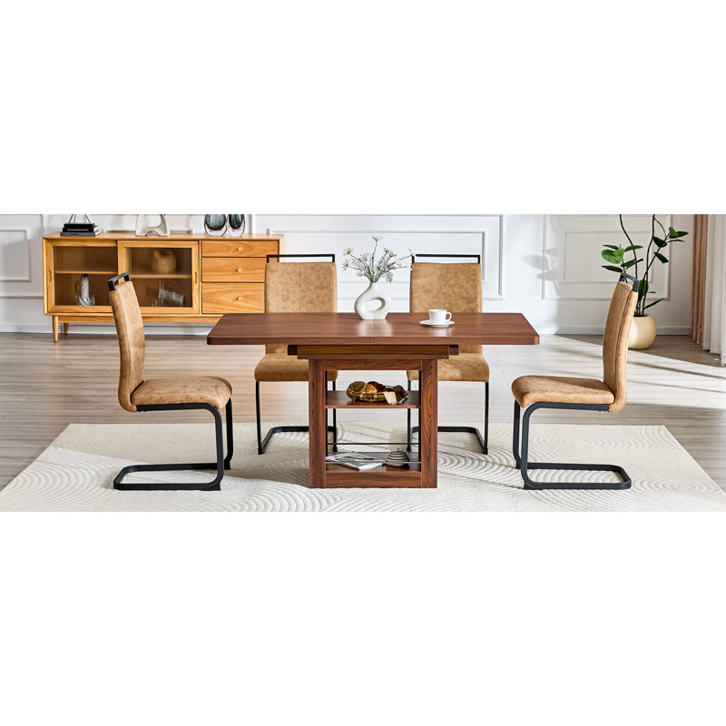 Tables de salle à manger extensibles en noyer avec chaises en tissu pour cuisine moderne