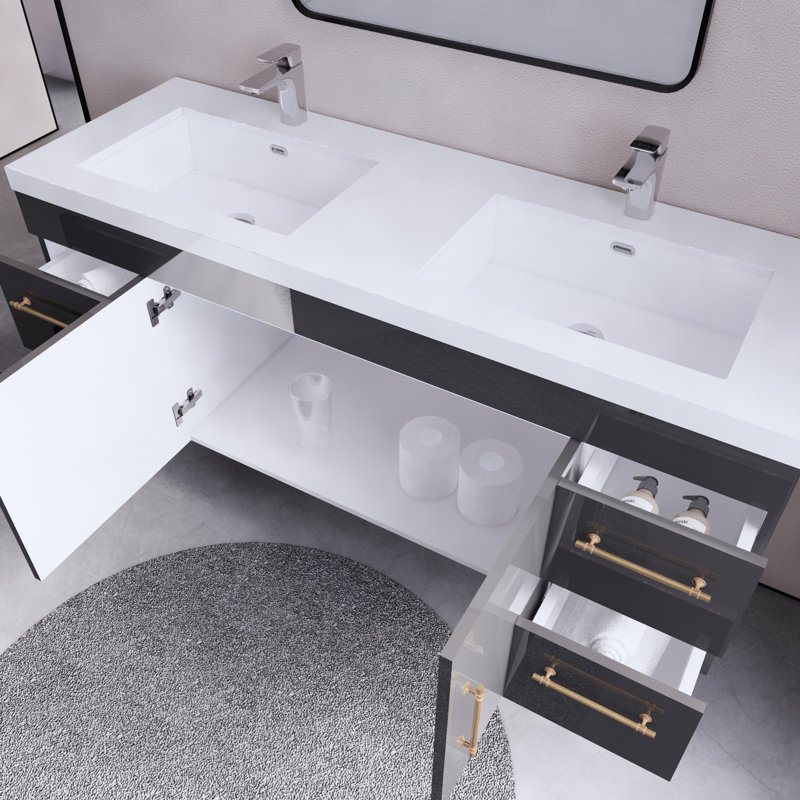 Ensemble de meuble-lavabo simple 59 po, Gris