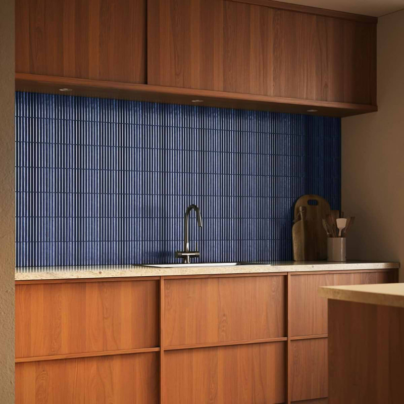 Curve Fluted 6X12 3D Glossy Ceramic Tile, Blue