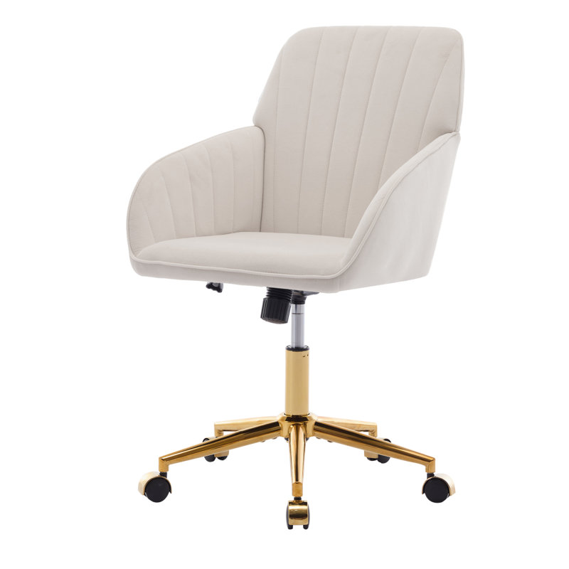 Chaise de bureau réglable, chaise pivotante ergonomique, siège à dossier, confortable pour les longues séances, Doré, Crème