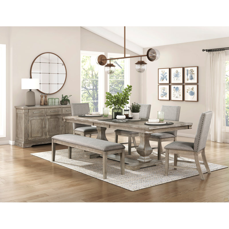 Table de salle à manger de style traditionnel avec rallonge en bois brun et gris