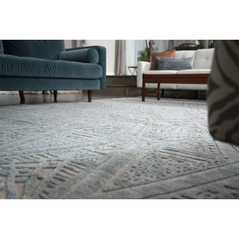 Bariloche Wool Geometric Area Rug in Blue, Runner 3' x 12'