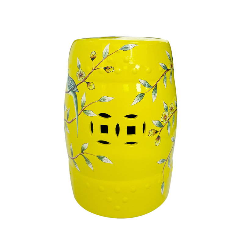 Yellow Peony and Bird Ceramic Garden Stool