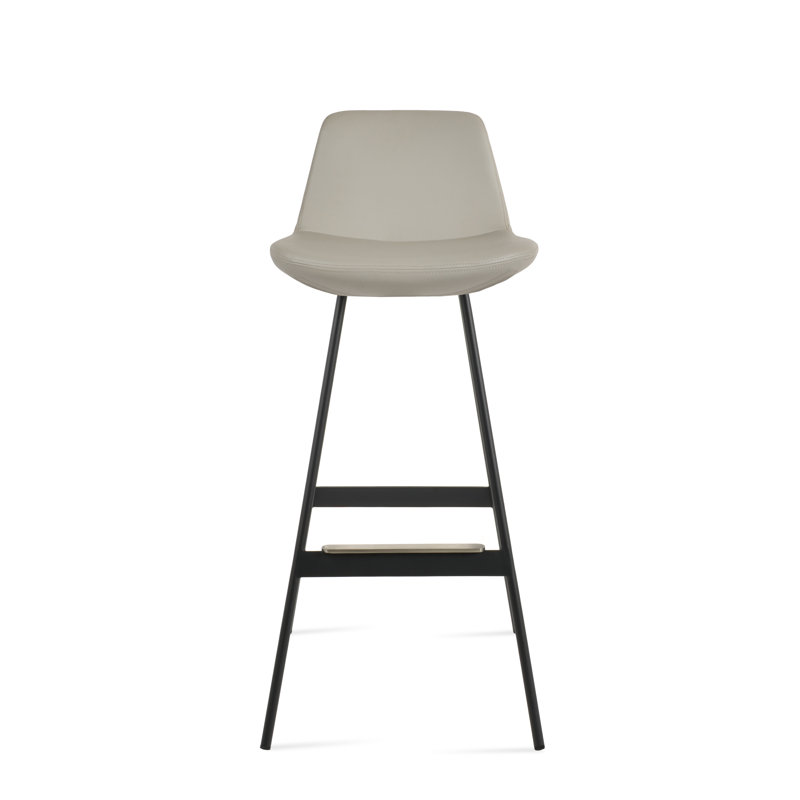 Tabouret Pera Balat, Similicuir gris pâle, Noir, Tabouret de comptoir (siège d'une hauteur de 24 p