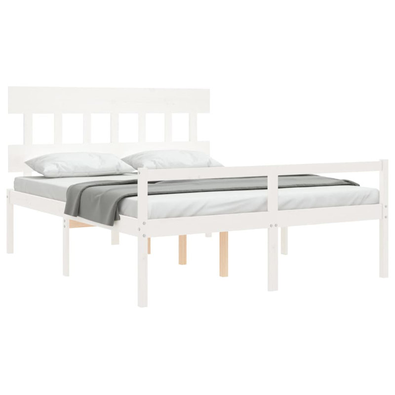 Bed Frame with Headboard, White, European Kingsize (160 x 200cm)