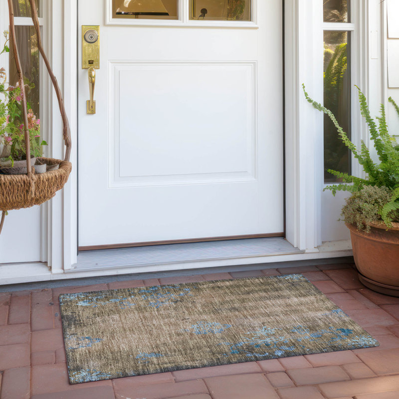Machine Washable Indoor/Outdoor Xhevrie Taupe Rug, Rectangle 1'8" x 2'6"