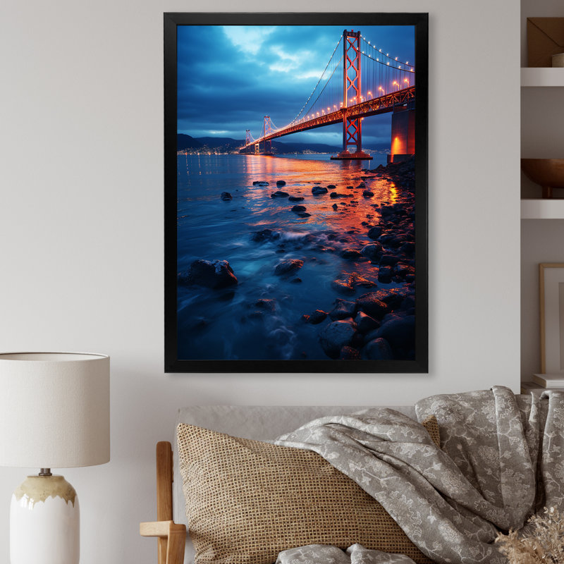 Panoramic Bridge Sunrise II - Bridges Wall Art, 20" H x 12" W x 1" D, Black Single Picture Framed