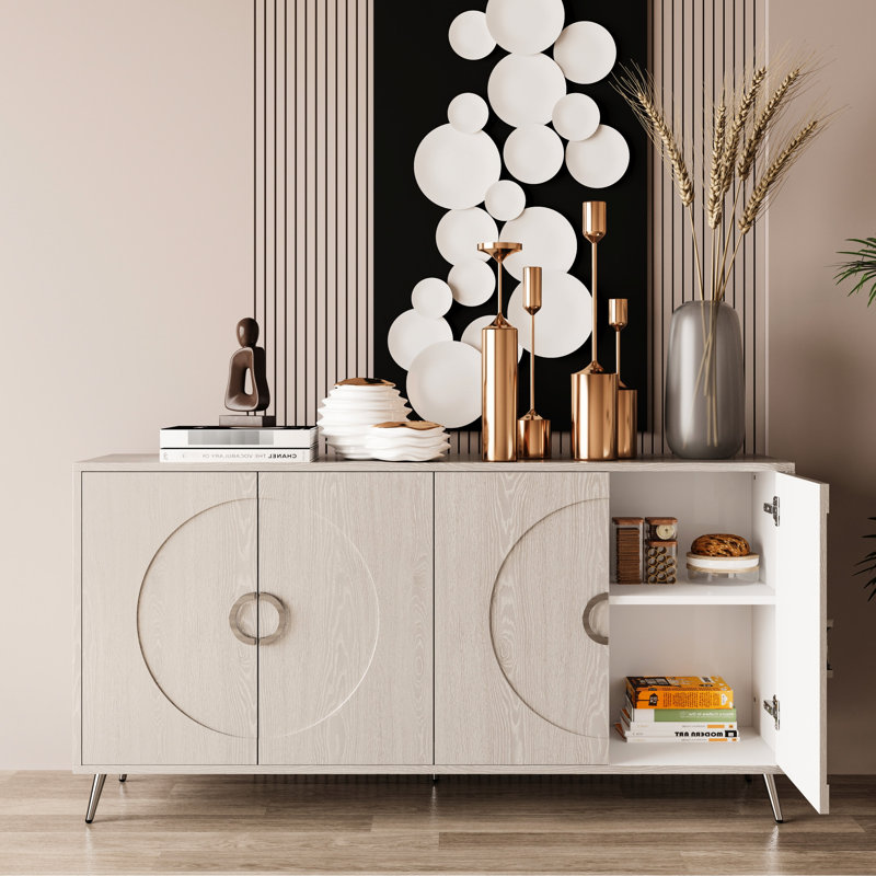 Armoire de rangement moderne en argent champagne - 4 portes, stable, pour porte de salle à manger, cuisine