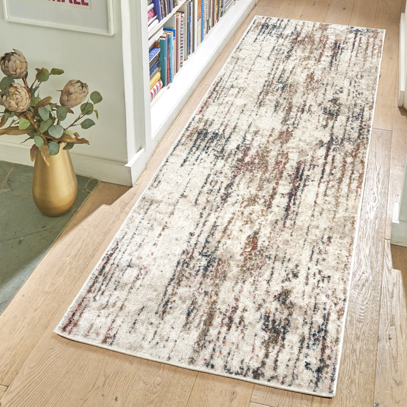 Ivory and Multicolor Tufted Polypropylene Runner Rug