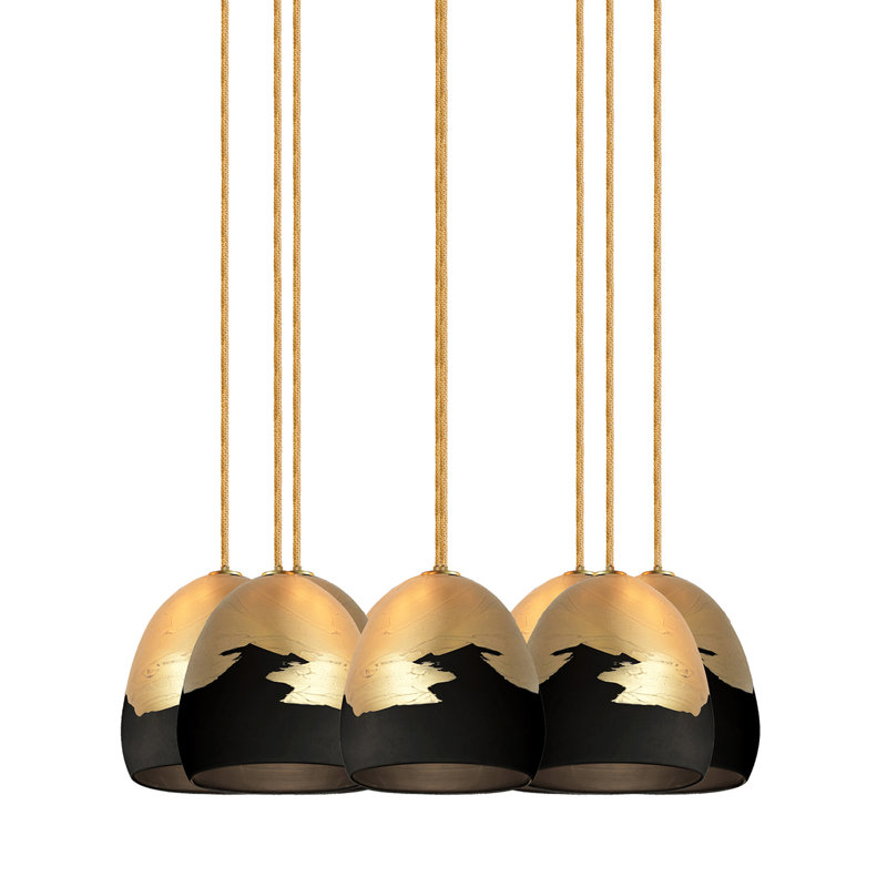 Lustre en dôme à 8 lumières Ombre, H 108 po x l 18 po x P 18 po, Cordon tressé en laiton, Noir / Bronze