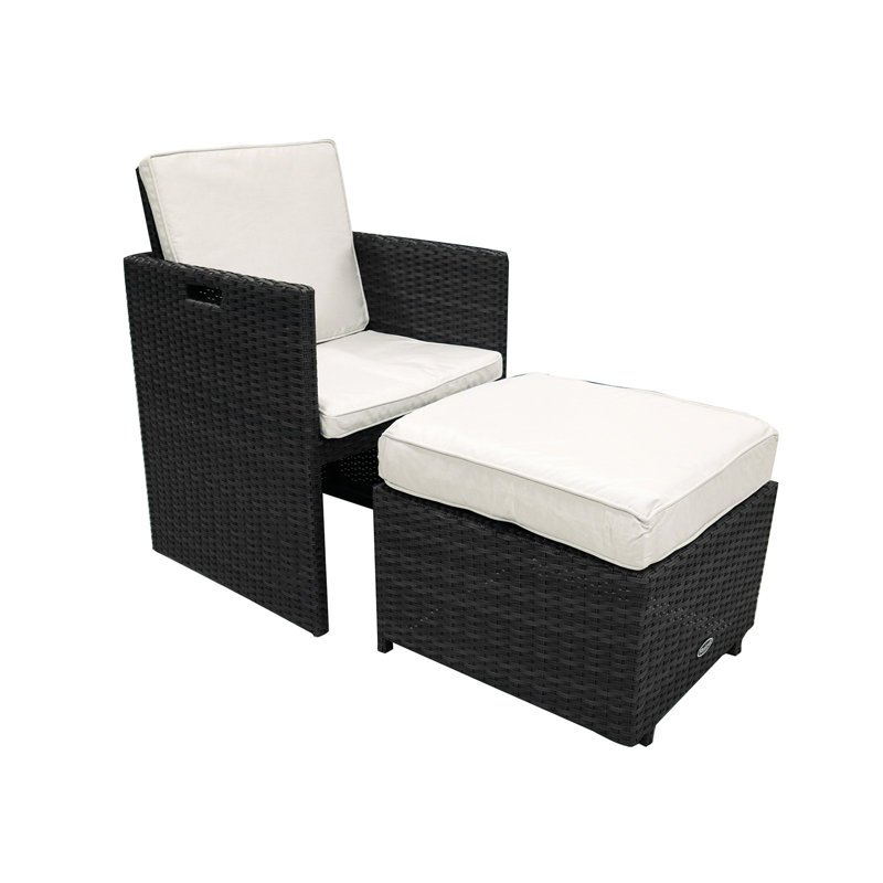 Cannes Garden Stool with Cushion, Ebony Black