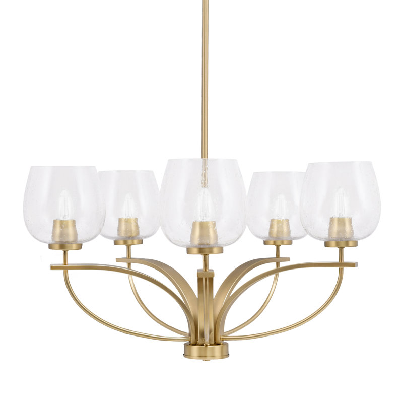 Lustre 5 lumières Cithlali Cavella, fini laiton vieilli avec verre bullé de 6 po, Clair