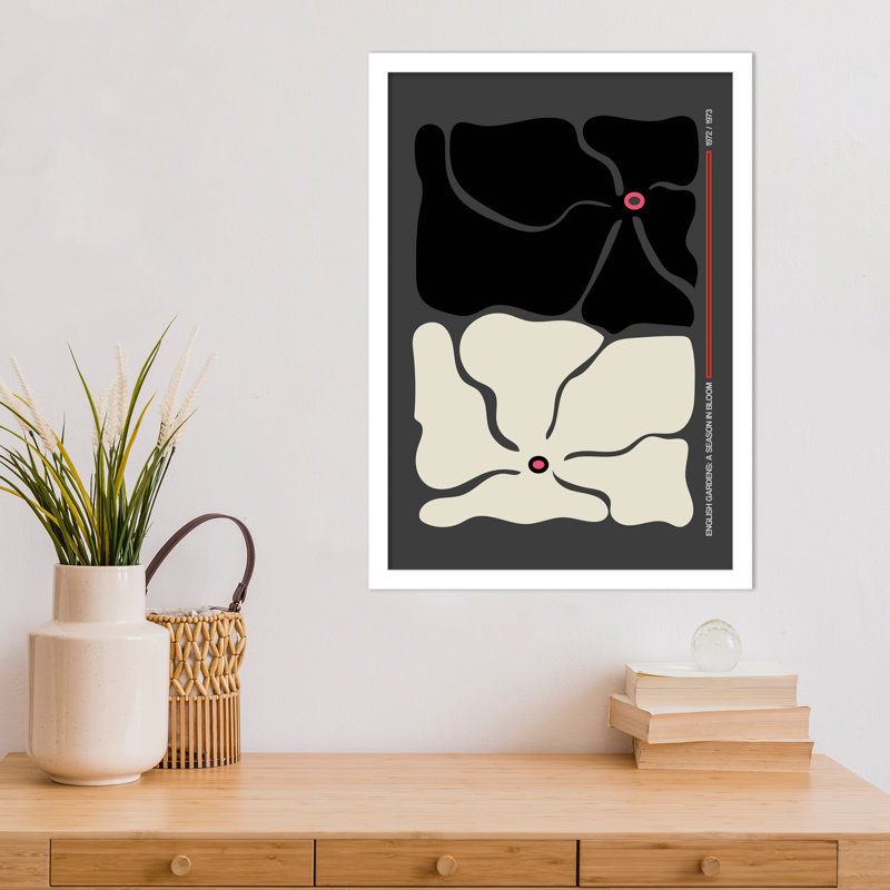 «Two by Two Flower Gray» par Frances Collett - reproduction d'un seul cadre, Blanc, H 21 po x l 15 po x P 1 po