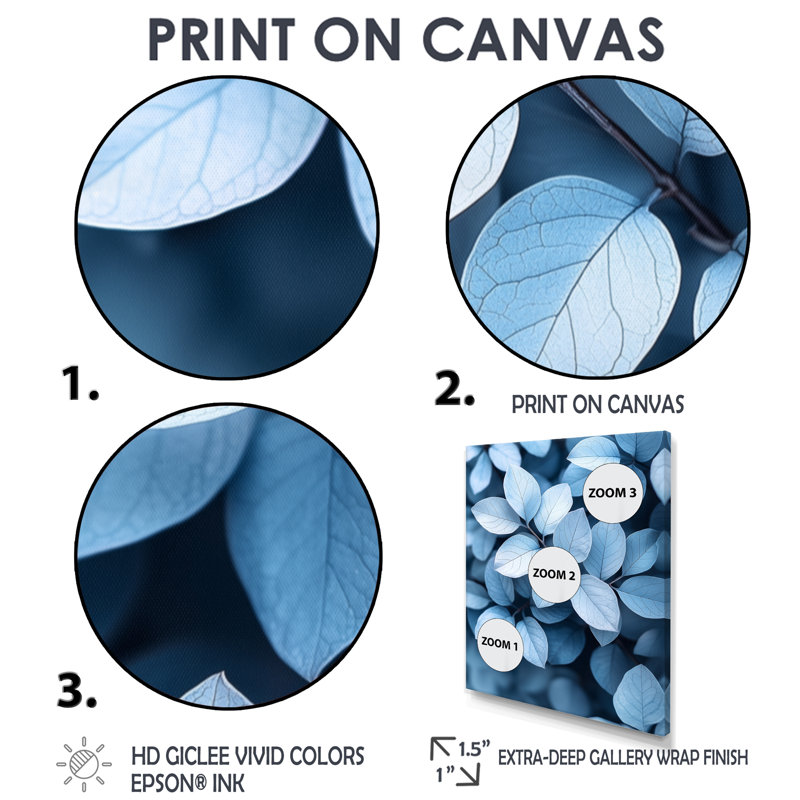Minimalisme bleu fumé feuilles II - feuilles, art mural, Noir, Impression encadrée sans passe-partout, H 20 po x l 12 po