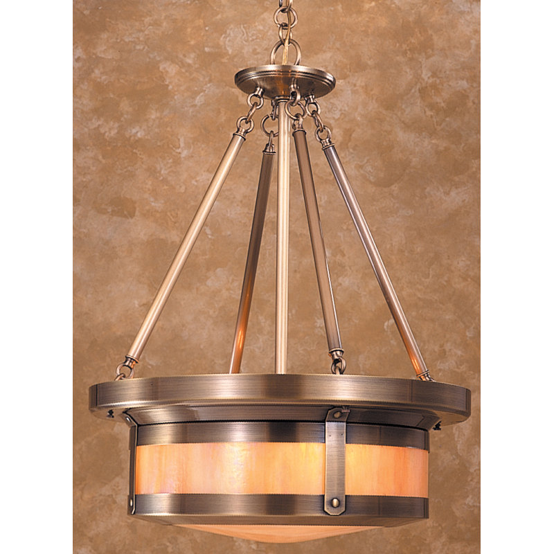 Arinze 4 - Light Drum Chandelier, Antique Brass, Gold White Iridescent