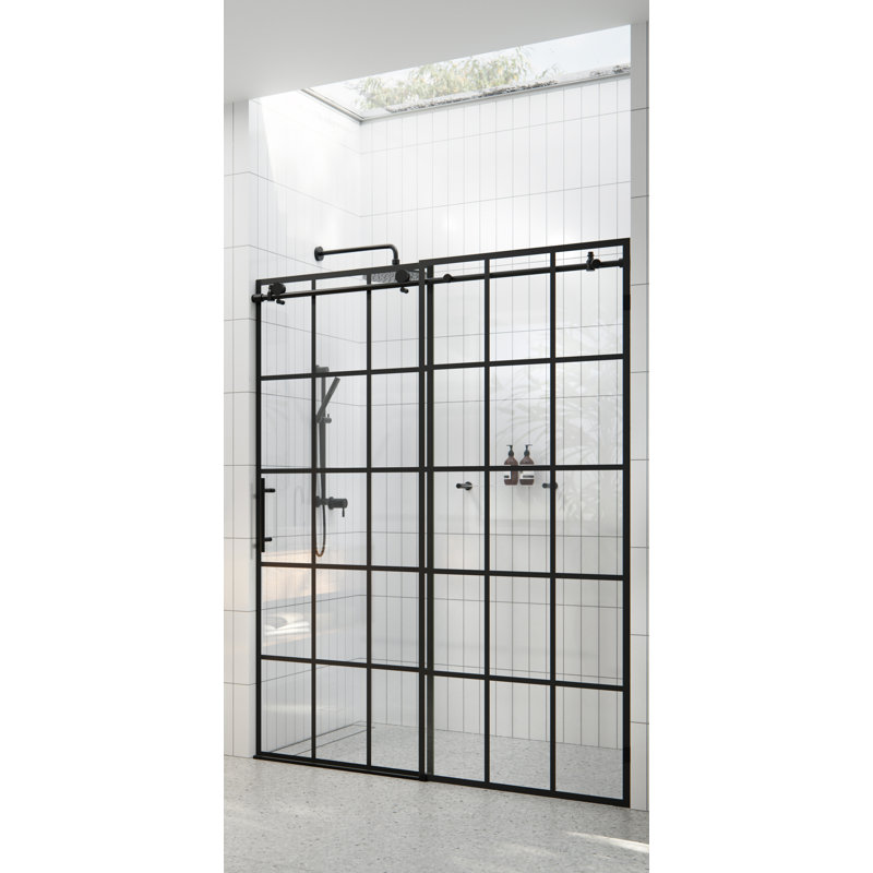 Esprit Contemporary 78" x 60" Matte Black Glass Sliding Shower Door
