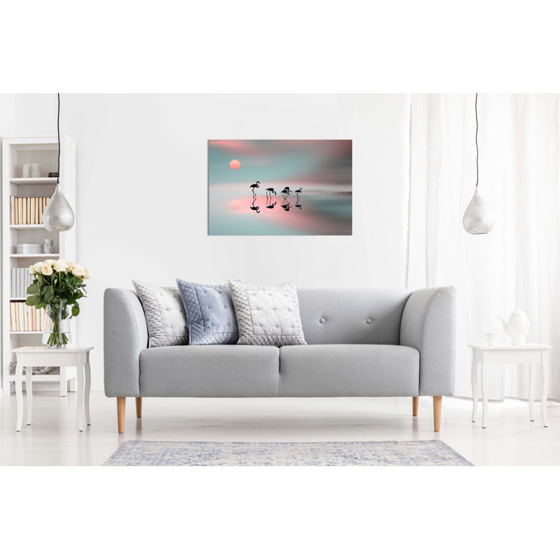 Panther Print Fine Art Prints Pink & Blue Flamingo Silhouette Reflection Artistic Framed Canvas Prints, Pictures For Home Walls, Bedroom, Living Room & Bathroom Decor - Wrapped Canvas Art Prints