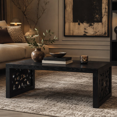 47.2" Rustic Carved Wood Coffee Table