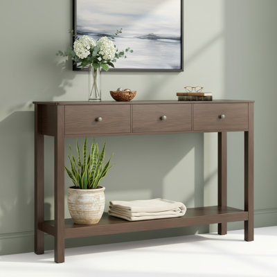 Console de rangement brune à 3 tiroirs, conception étroite en bois, pour vestibule d'entrée de salon